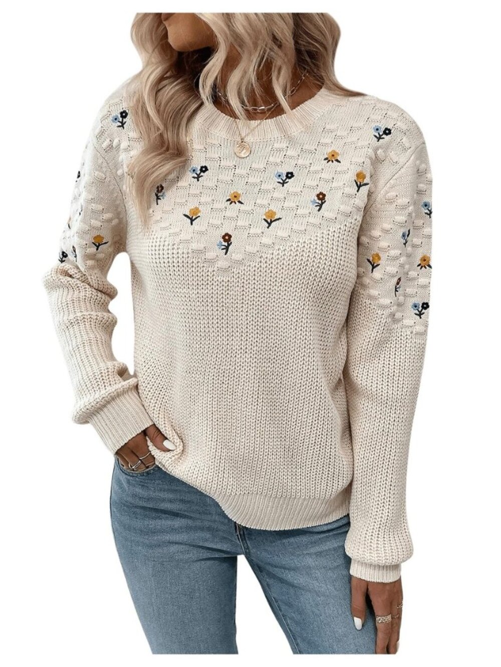 Women's Floral Embroidered Sweaters Vintage Sweater Fall Outfits
